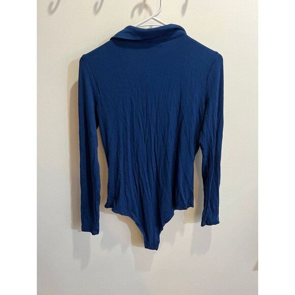 Violets & Roses NWT Blue Ribbed Knit Long Sleeve Bodysuit Fall Chic Minimalist - Picture 7 of 11